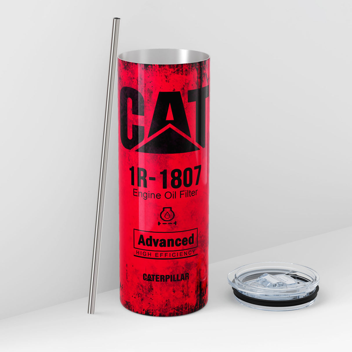 Red Skinny Tumbler (591ml) - Fun CAT Oil Filter Replica for Construction Fans