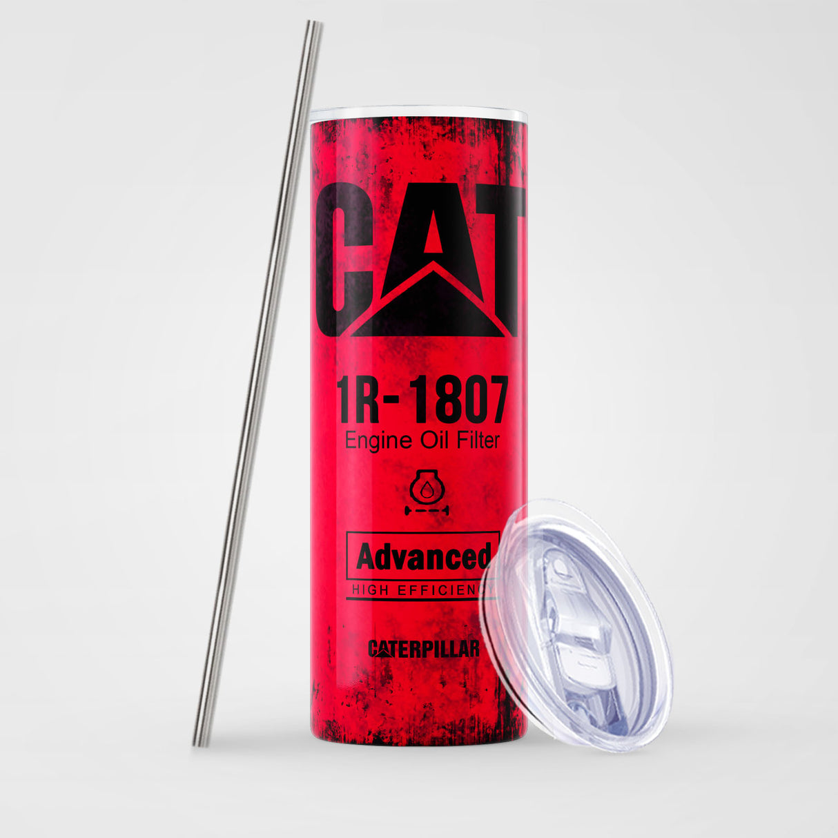 Red Skinny Tumbler (591ml) - Fun CAT Oil Filter Replica for Construction Fans