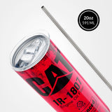 Red Skinny Tumbler (591ml) - Fun CAT Oil Filter Replica for Construction Fans - Top-Down View