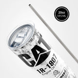 White Skinny Tumbler (591ml) - Fun CAT Oil Filter Replica for Construction Fans - Side View