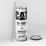 White Skinny Tumbler (591ml) - Fun CAT Oil Filter Replica for Construction Fans - 45-Degree Angle