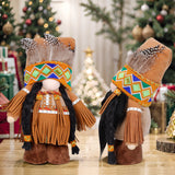 Plush Thanksgiving Dolls - Faceless Figures with Fringe & Braids (Set of 2) - Front View