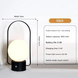 Black Portable Rechargeable LED Lantern Lamp - Touch Control 3-Color Dimmable Desk Light - Front View