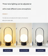Black Portable Rechargeable LED Lantern Lamp - Touch Control 3-Color Dimmable Desk Light - Side View