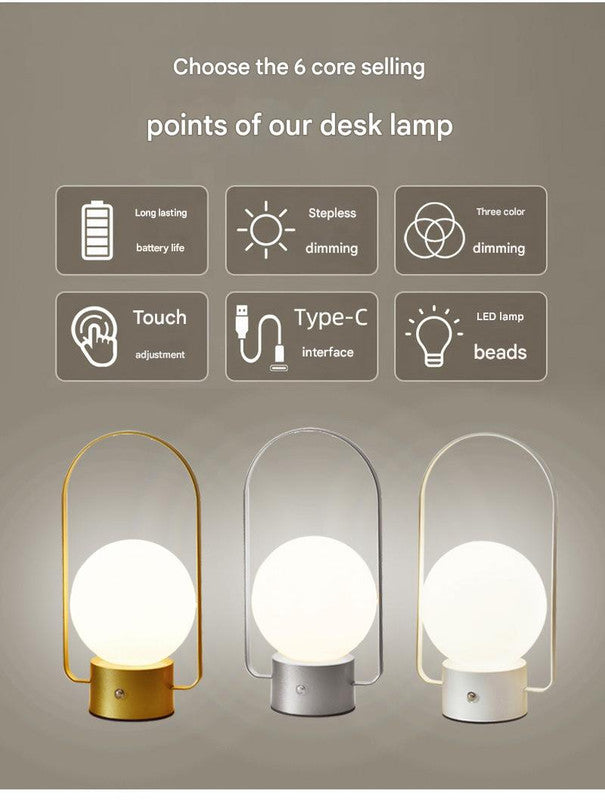 Black Portable Rechargeable LED Lantern Lamp - Touch Control 3-Color Dimmable Desk Light