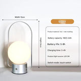 Silver Portable Rechargeable LED Lantern Lamp - Touch Control 3-Color Dimmable Desk Light - Rear View