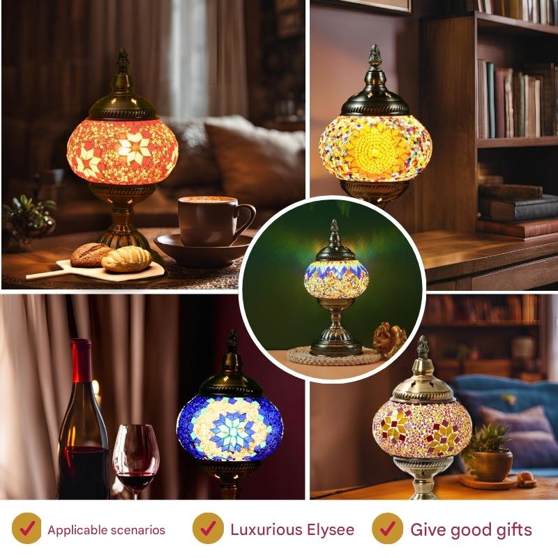 Blue Exotic Mosaic Table Lamp - Handmade Turkish/Moroccan Style, 3-Color LED (Style 1)