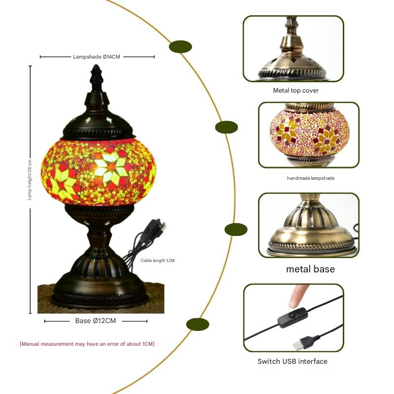 Blue Exotic Mosaic Table Lamp - Handmade Turkish/Moroccan Style, 3-Color LED (Style 1)