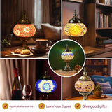Blue Prism Exotic Mosaic Table Lamp - Handmade Turkish/Moroccan Style, 3-Color LED (Style 6) - Side View