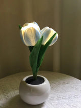 Blue Charging model Artificial Tulip Bouquet LED Light - Ceramic Pot Desk Lamp - Front View