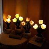 Blue Charging model Artificial Tulip Bouquet LED Light - Ceramic Pot Desk Lamp - Top-Down View