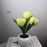 Yellow Charging model Artificial Tulip Bouquet LED Light - Ceramic Pot Desk Lamp - Front View