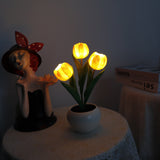 Orange Charging model Artificial Tulip Bouquet LED Light - Ceramic Pot Desk Lamp - Front View