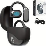 Black Comfortable Open-Ear Bluetooth Headset - Real-Time Translation, LED Display