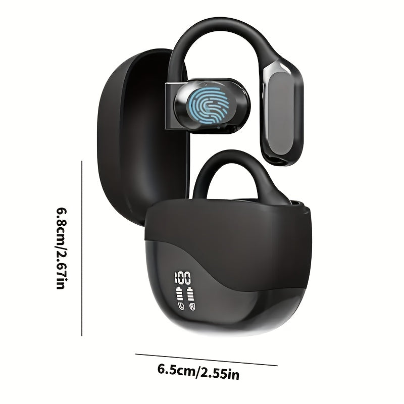 Beige Comfortable Open-Ear Bluetooth Headset - Real-Time Translation, LED Display