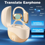 Beige Comfortable Open-Ear Bluetooth Headset - Real-Time Translation, LED Display - Rear View