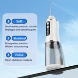 Portable Electric Oral Irrigator with 4 Nozzles 3 Pressure Modes - White - Side View