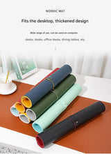 Wine red/yellow Extra-Large Leather Table Mat for Study & Work - Pad for Students & Office Use (100x50cm) - Side View