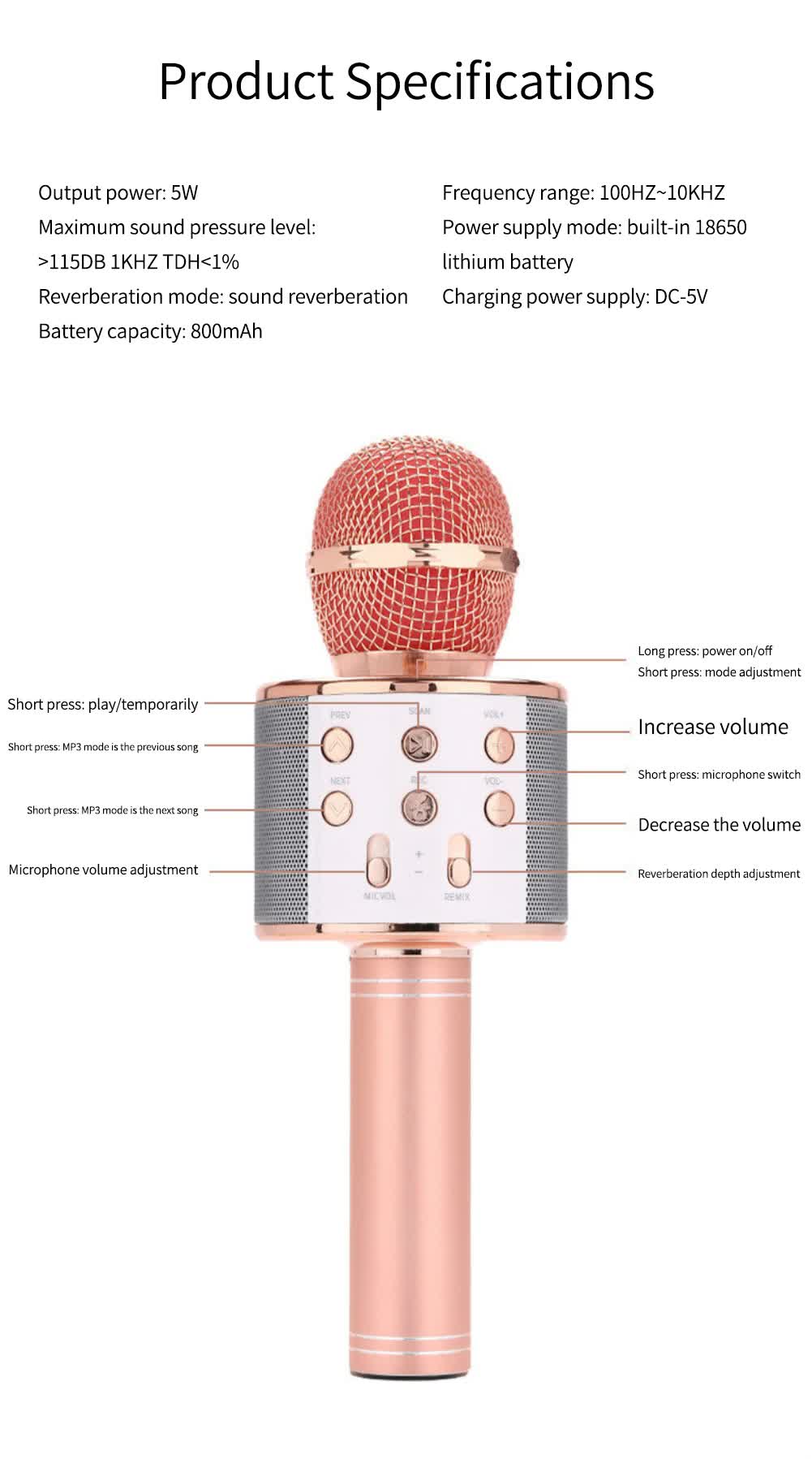 Gold Bluetooth 5.0 Karaoke Microphone for Family Entertainment