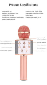 Gold Bluetooth 5.0 Karaoke Microphone for Family Entertainment