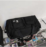 Black Unisex Travel Bag with Utility Buckles and Wet/Dry Compartments - Side View