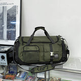 Green Unisex Travel Bag with Utility Buckles and Wet/Dry Compartments - Front View