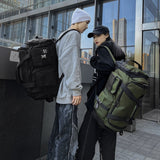 Green Unisex Travel Bag with Utility Buckles and Wet/Dry Compartments - Top-Down View