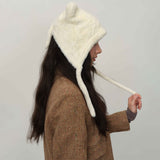 White Fluffy Cat Ear Winter Earflap Hat Women Knitted Warm Cold Weather Cap - Side View