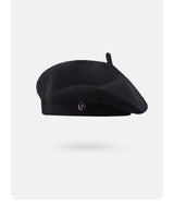 Black Vintage Inspired Knitted Beret - Stretchy & Comfortable Wool Blend Cap - Front View