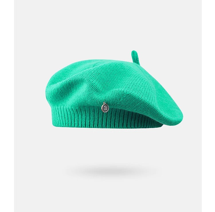 Green Vintage Inspired Knitted Beret - Stretchy & Comfortable Wool Blend Cap