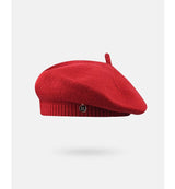 Red Vintage Inspired Knitted Beret - Stretchy & Comfortable Wool Blend Cap - Front View