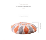 Diamond Colorblock Wool Beret - Stylish Plaid Painter Hat, Warm and Soft - (Gray) - Front View