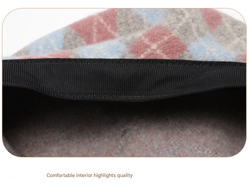 Diamond Colorblock Wool Beret - Stylish Plaid Painter Hat, Warm and Soft - (Orange)