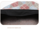 Diamond Colorblock Wool Beret - Stylish Plaid Painter Hat, Warm and Soft - (Orange) - Top-Down View