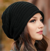 Black Warm & Stylish Women's Knitted Beanie Hats (3-Pack) - Perfect for Cold Weather Comfort - Front View