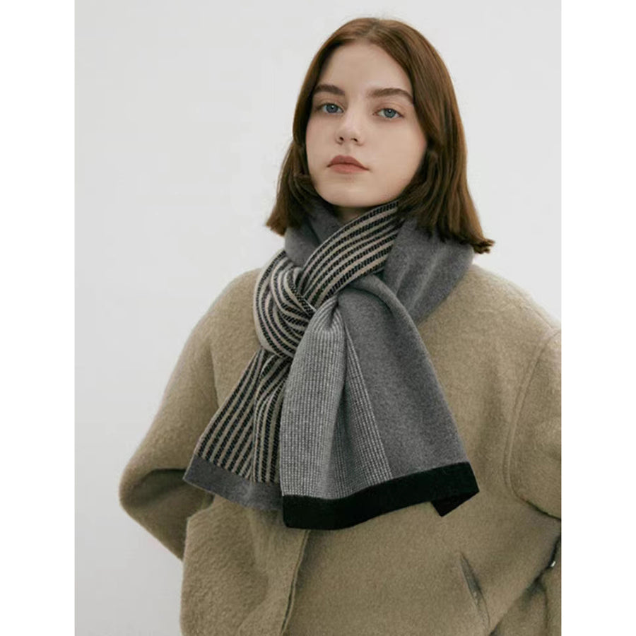 Grey Elegant Color Block Striped Scarf -Men's & Women's Versatile, Winter Warmth 165x29cm