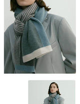 Blue Elegant Color Block Striped Scarf -Men's & Women's Versatile, Winter Warmth 165x29cm - Front View