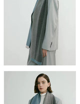 Blue Elegant Color Block Striped Scarf -Men's & Women's Versatile, Winter Warmth 165x29cm - Side View