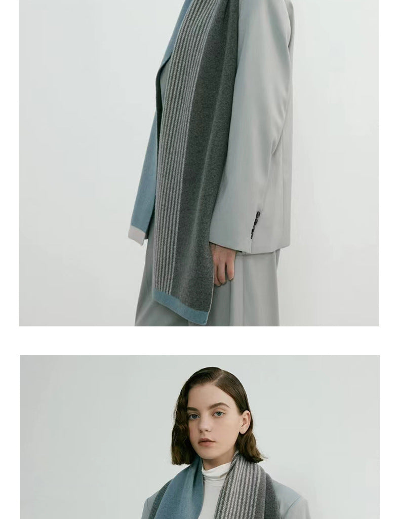 Blue Elegant Color Block Striped Scarf -Men's & Women's Versatile, Winter Warmth 165x29cm