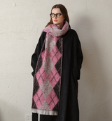 (Black+Pink)Two-Tone Argyle Pattern Scarf - Ladies' Warm Fashion Neckwear, 210x33cm - Side View