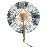 2 PCS Floral Bamboo Folding Hand Fan - Traditional Chinese Style Round Folding Design (Elegant ink flower) - Side View