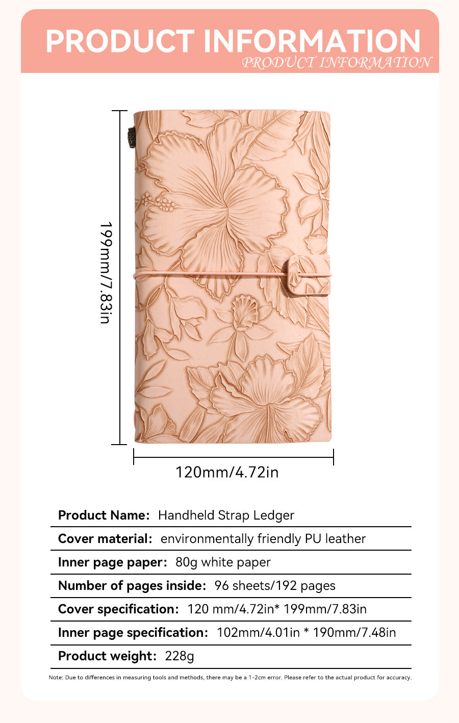 Dark blue 2-Pack Vintage Floral Embossed PU Leather Journals - 192 Pages Each