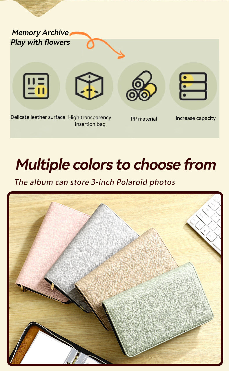 Beige PU Leather Zippered Photo Album - Holds 240 3 Prints