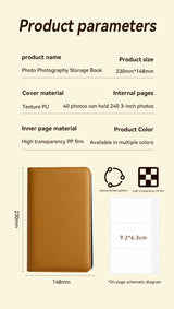 Beige PU Leather Zippered Photo Album - Holds 240 3 Prints - Rear View