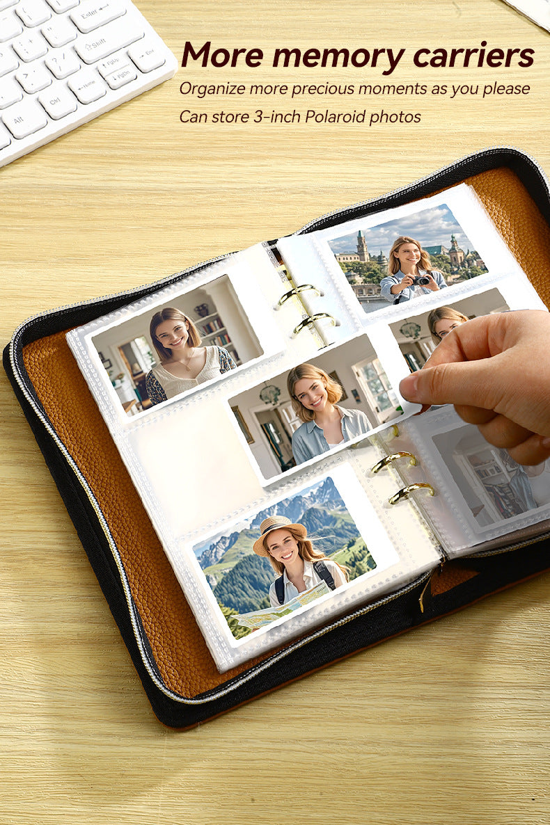 Gray PU Leather Zippered Photo Album - Holds 240 3 Prints