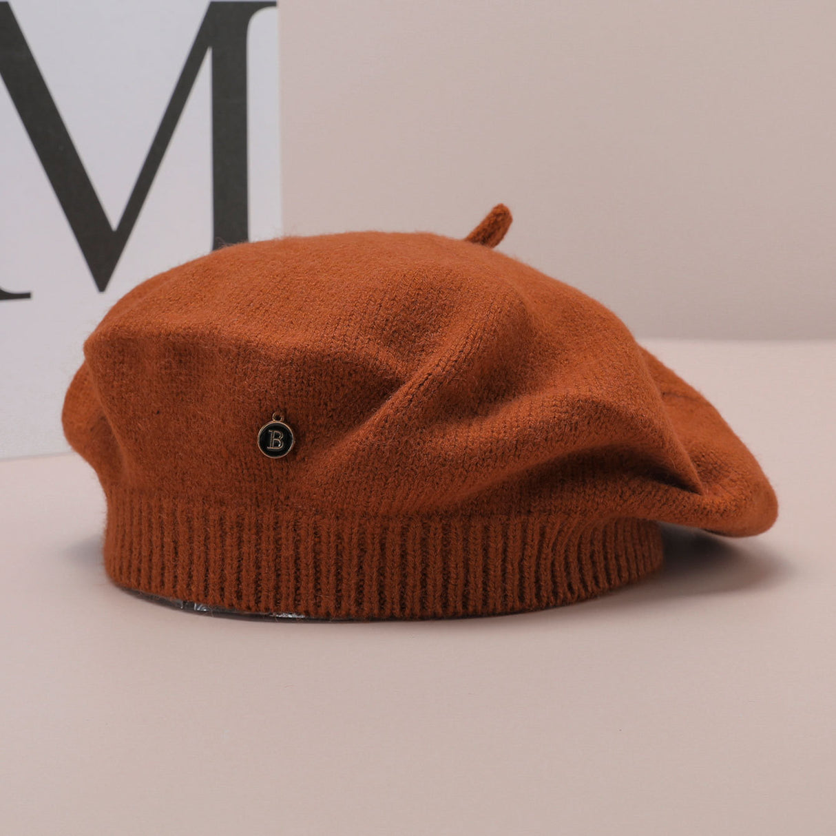 Brown Vintage Inspired Knitted Beret - Stretchy & Comfortable Wool Blend Cap