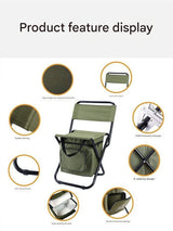 Foldable Camping Chair with Integrated 10L Insulated Cooler Bag - Army Green - Side View