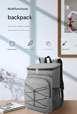 Black Large Insulated Cooler Backpack - Leakproof, Lightweight for Picnic, Beach, Camping - Front View