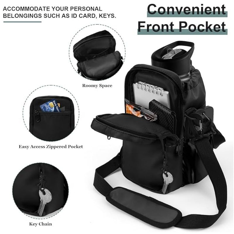 Grey Portable Crossbody Water Bottle Holder with Multiple Pockets - Thermal Cooler Bag