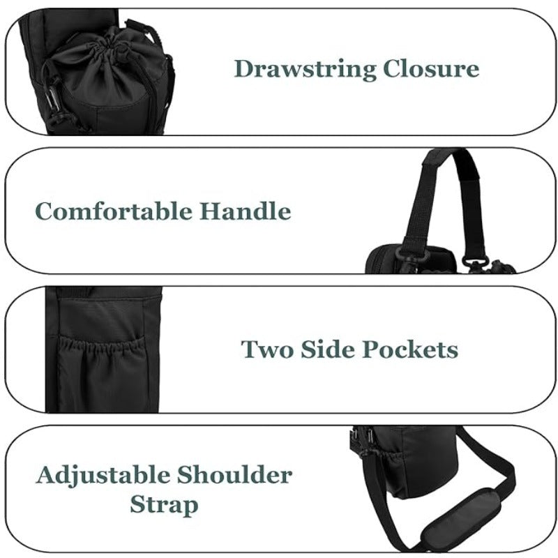 Beige Portable Crossbody Water Bottle Holder with Multiple Pockets - Thermal Cooler Bag